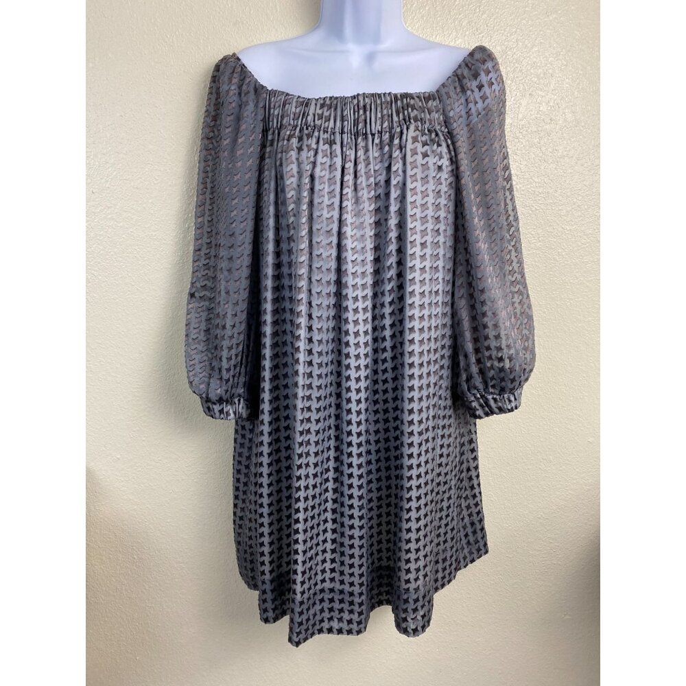 Walter Silk Off Shoulder Dress Womens size Small Gray Peasant Duster Prairie - Picture 1 of 16